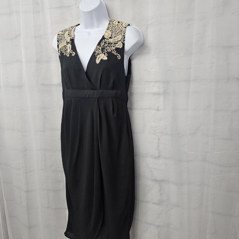 Anthropologie Meadow Rue Dress Black Tan Lace Sleeveless 4 - Picture 6 of 15